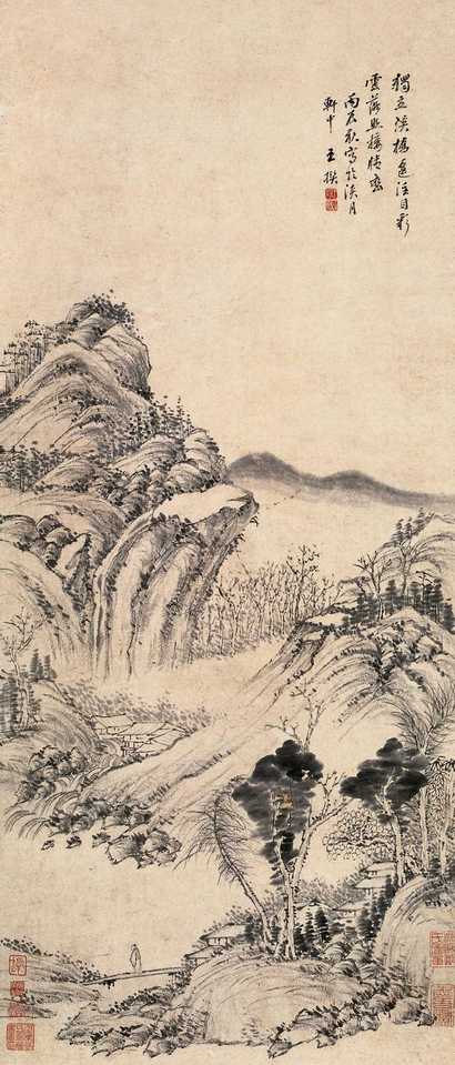 王撰 1676年作 溪桥遥目 立轴